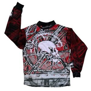 New Precaryous Long Sleeve Mens Jersey Large Pullover Mock Neck Skull Elbow Pads